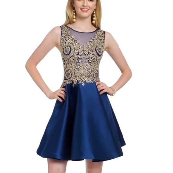 Camille La Vie Embroidered Sequin Formal Prom Pageant Mini Dress Blue Size 00 - Picture 11 of 15